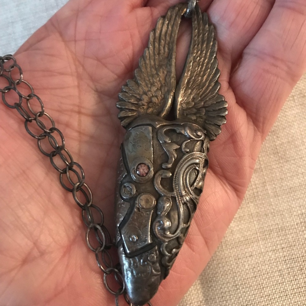 Steampunk Artisan Winged Heart Necklace